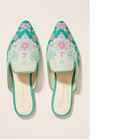 NEW Anthropologie Embroidered Slides - Picture 2 of 6